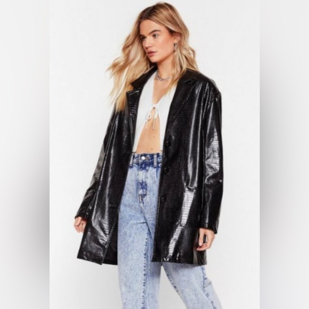 Nasty Gal Faux Croc Embossed Leather Jacket
